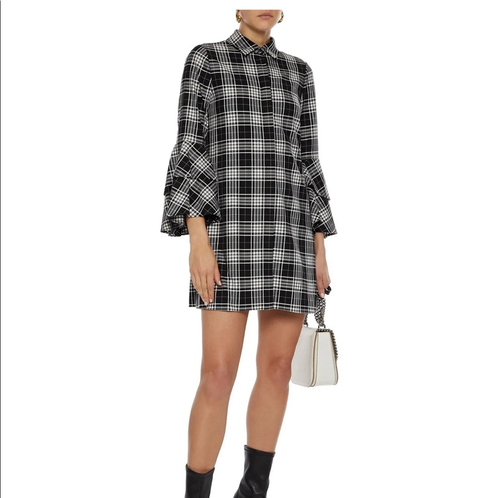 Alice + Olivia Jenn Ruffle Sleeve Plaid Dress
